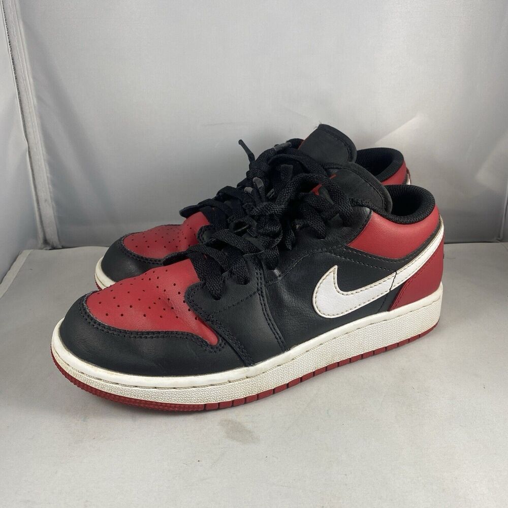 Nike Air Jordan 1 Low GS Bred Toe Black Gym Red White Retro 553560-066 4.5y